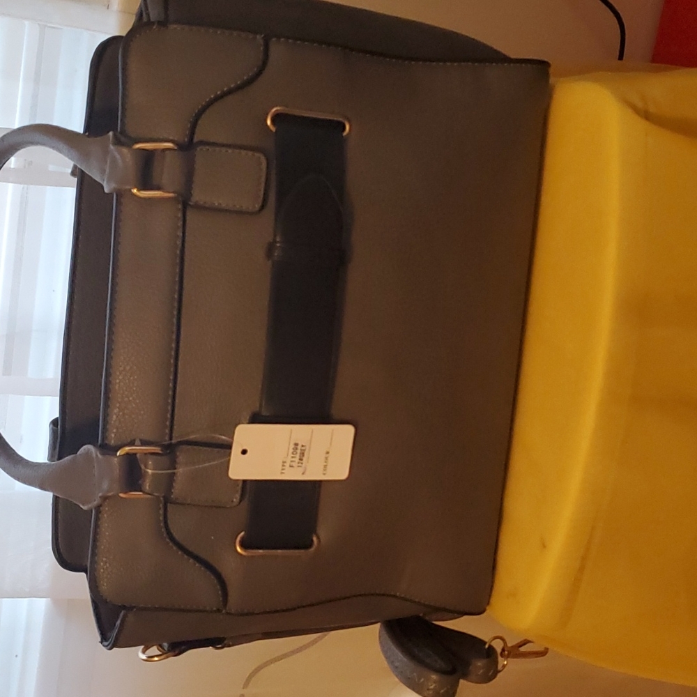 Gray and black trim handbag